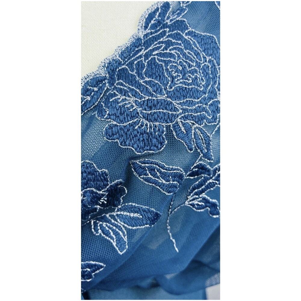 Cacique Sz 26/28 Grn Embrdrd Bodice Waterfall Trim Lettuce Hem Sheer Gown - Picture 3 of 9